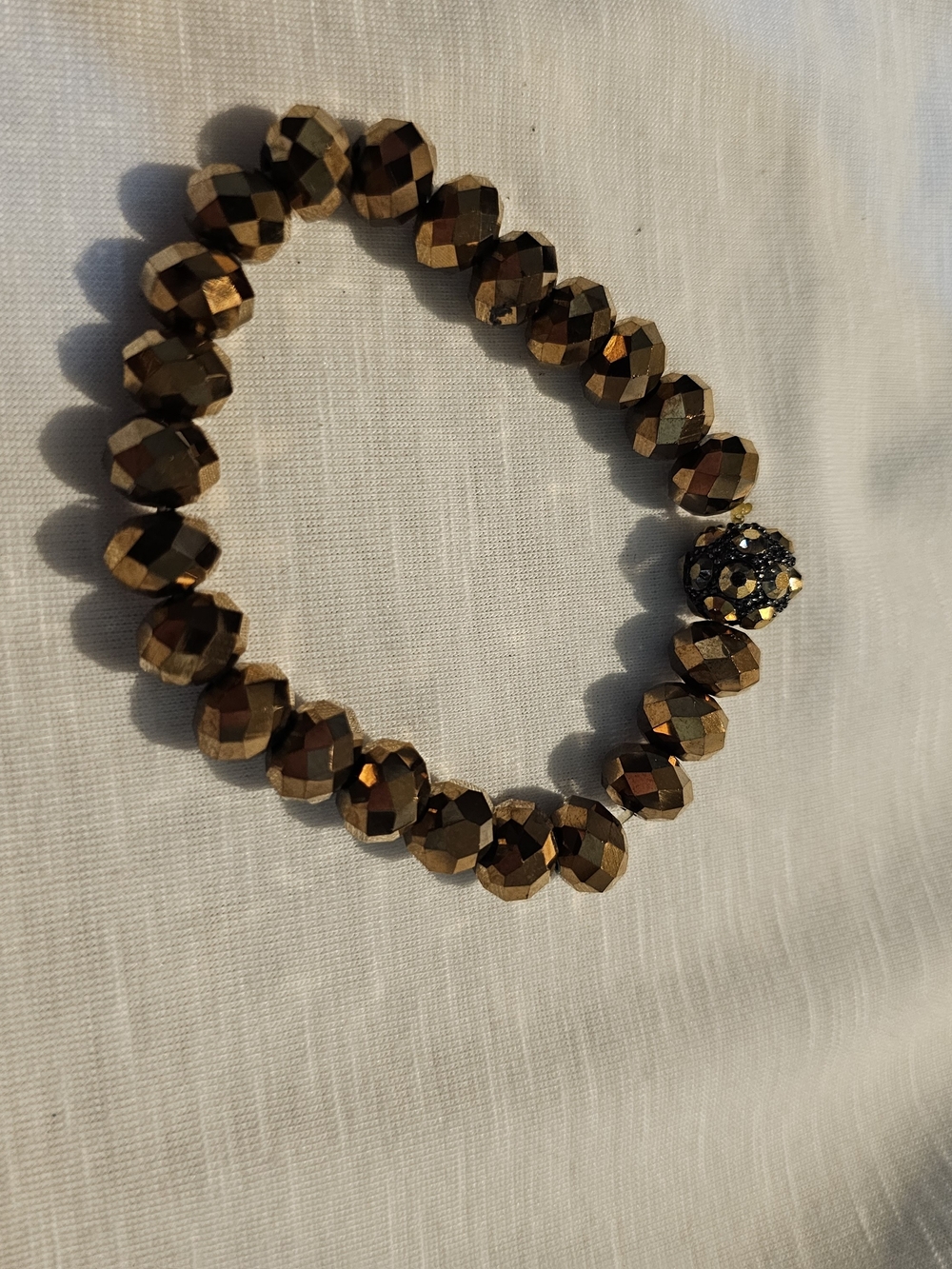 Gold Faceted Bead Stretch Bracelet with Pavé Accent